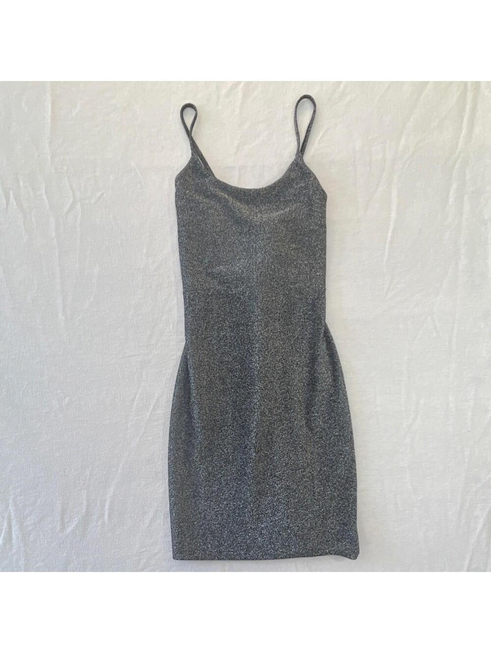Gray Glitter Bodycon Mini Dress Adjustable Tie Back Sleeveless Strappy Party